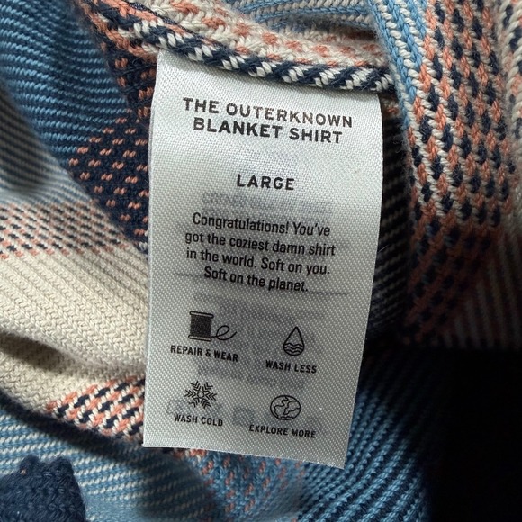 Outerknown Blanket Shirt Mens L Heavy Organic Cotton Plaid Button Up Pockets - Picture 12 of 13
